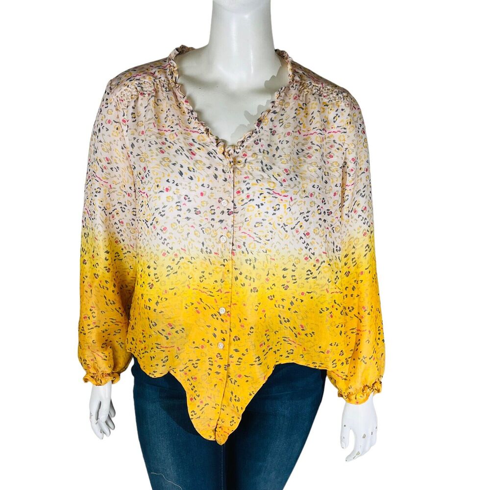 Zac & Rachel Womans Sz XL Blouse Long Sleeve V Neck Animal Print Pink